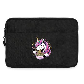 Licorne Kawaii heureuse mangeant des nouilles ramen - Sacoche pour ordinateur portable 13 pouces - noir - Devant