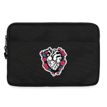 Schwarz-weißes Blumenherz - Laptoptasche 13" - Schwarz - Vorne