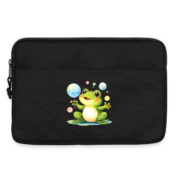 Green Kawaii Frog with Soap Bubbles – Cute - Laptop bag 13" - black - Front