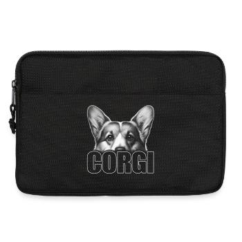 Welsh Corgi Porträt mit Schriftzug - Laptoptasche 13" - Schwarz - Vorne