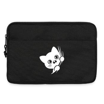 Chat perplexe derrière le rideau - Sacoche pour ordinateur portable 13 pouces - noir - Devant