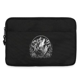 Loup hurlant dans un paysage montagneux dans un style graveur - Sacoche pour ordinateur portable 13 pouces - noir - Devant