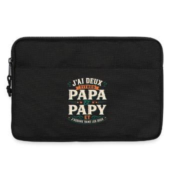 T-shirt J'ai Deux Titres Papa Et Papy Cadeau - Sacoche pour ordinateur portable 13 pouces - noir - Devant