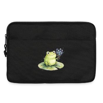 Grenouille mignonne avec des fleurs de myosotis - Sacoche pour ordinateur portable 13 pouces - noir - Devant