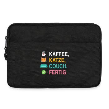 Kaffee, Katze, Couch. Fertig – Katzen Spruch - Laptoptasche 13" - Schwarz - Vorne