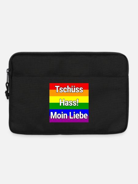 TSCHÜSS HASS MOIN LIEBE REGENBOGEN STATEMENT SHIRT - Laptoptasche 13" - Schwarz
