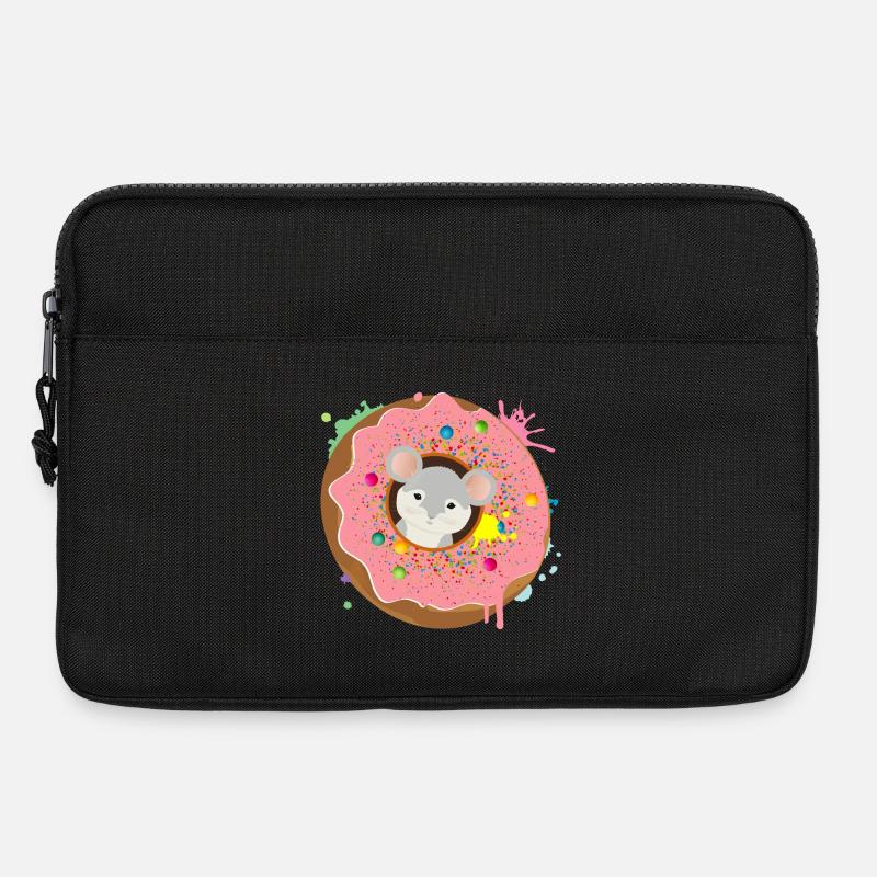 graue Maus sitzt im Donut mit rosa Glasur - Laptoptasche 13" - Schwarz
