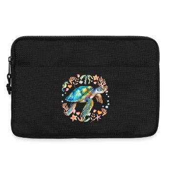 Tortue entourée de créatures marines - Sacoche pour ordinateur portable 13 pouces - noir - Devant