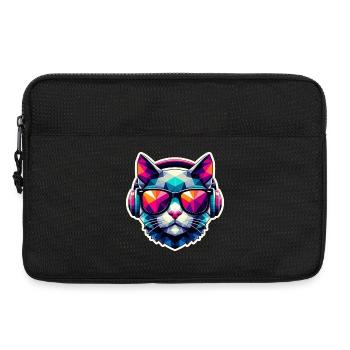 Katze Brille Kopfhörer bunt polygon - Laptoptasche 13" - Schwarz - Vorne