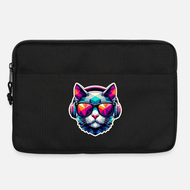 Katze Brille Kopfhörer bunt polygon - Laptoptasche 13" - Schwarz
