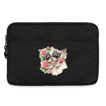 Shih Tzu Vintage Blumen - Laptoptasche 13" - Schwarz - Vorne