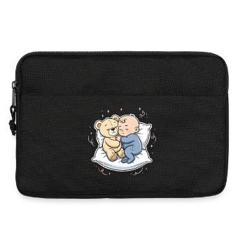 Kleiner Kuschelheld: Baby und Teddybär - Laptoptasche 13" - Schwarz - Vorne