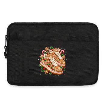 Weihnachtliche Lebkuchen-Sneaker mit Zuckerstangen - Laptoptasche 13" - Schwarz - Vorne
