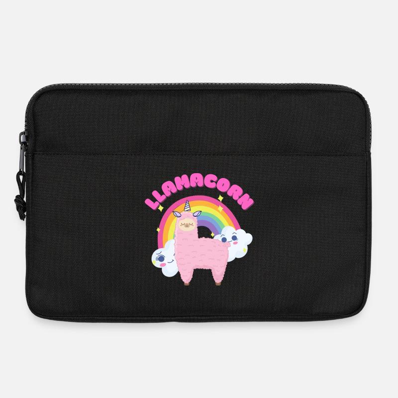 Whimsical Pink Llama with Rainbow - Laptop bag 13" - black