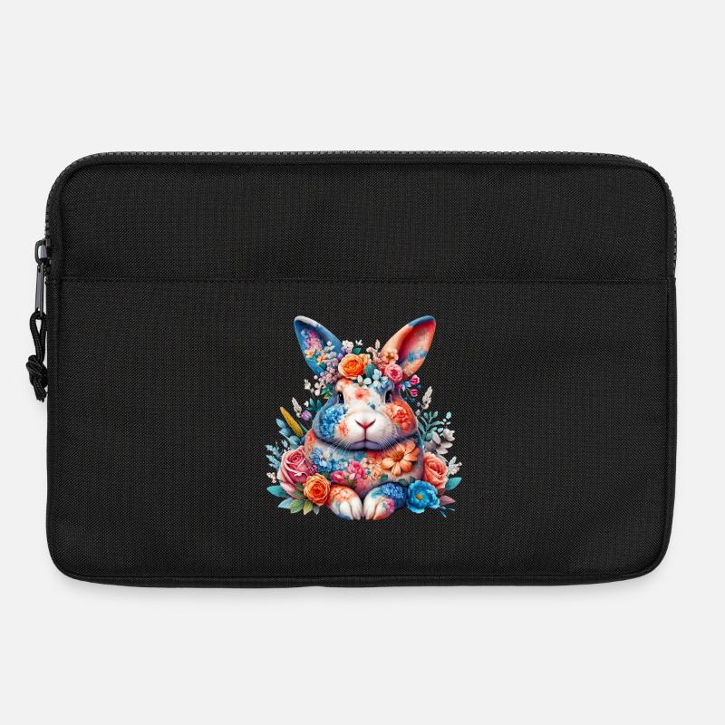 Hase mit Blumen geschmückt - Laptoptasche 13" - Schwarz