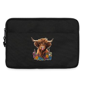 Hochlandrind mit Blumen - Laptoptasche 13" - Schwarz - Vorne