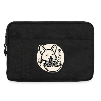 Un corgi heureux mange des nouilles ramen - Sacoche pour ordinateur portable 13 pouces - noir - Devant