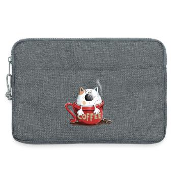 Chat et café - Sacoche pour ordinateur portable 13 pouces - gris chiné - Devant