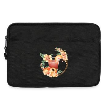 Cocktail with Peach Half & Peach Blossom Wreath - Laptop bag 13" - black - Front