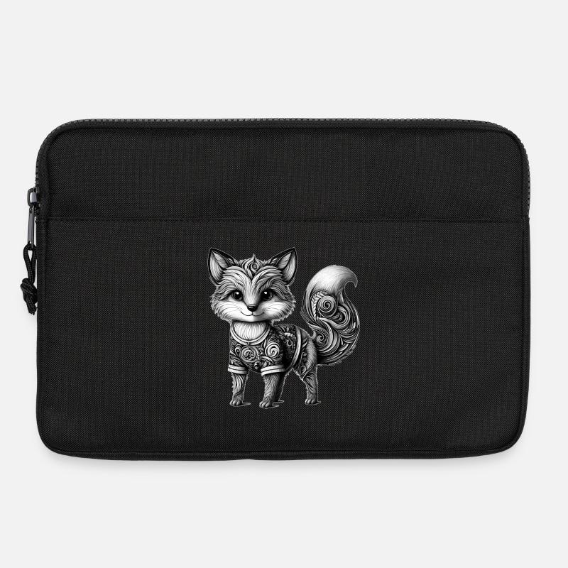kunstvoll gestalteter Fuchs in schwarz-weiß - Laptoptasche 13" - Schwarz