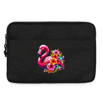 Flamingo verziert mit Hibiskusblüten - Laptoptasche 13" - Schwarz - Vorne