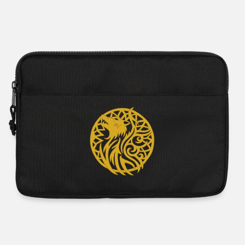 Goldener Wolf und Glücksbringer - Laptoptasche 13" - Schwarz