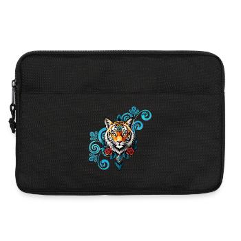 Tigre avec des décorations florales. - Sacoche pour ordinateur portable 13 pouces - noir - Devant