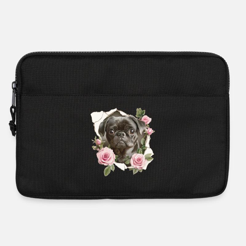 Mops Blumen Vintage - Laptoptasche 13" - Schwarz