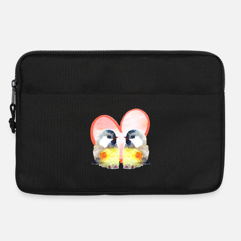Verliebte Vögel mit Herz - Aquarellfarben - Laptoptasche 13" - Schwarz