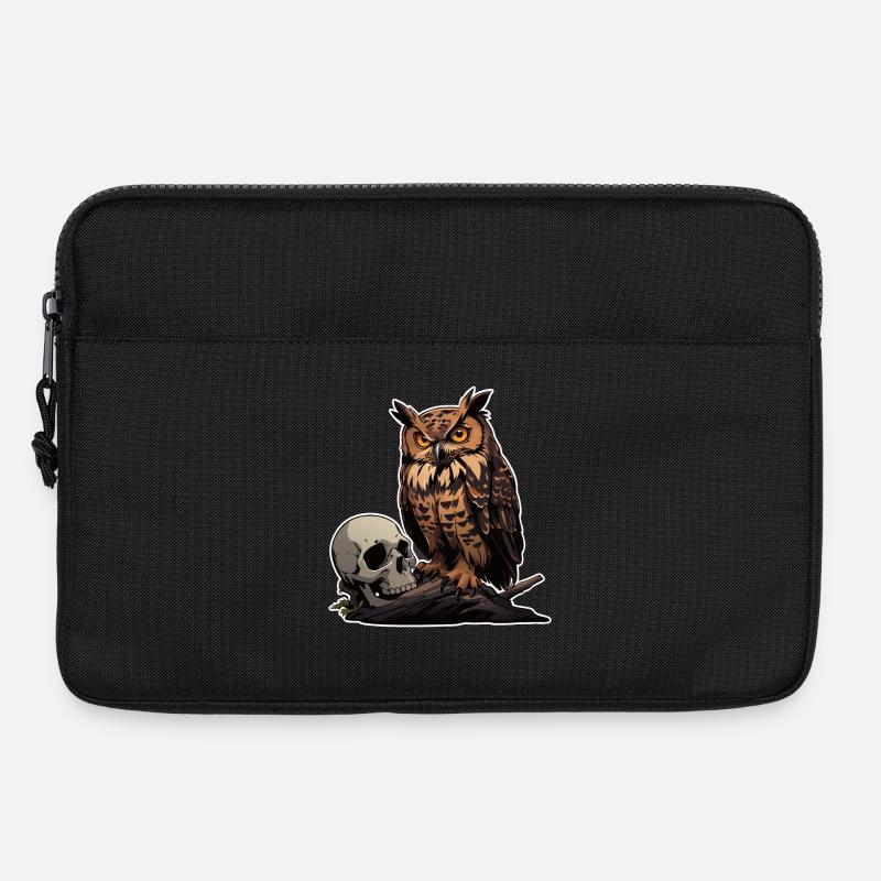 Mystische Eule sitzt auf einem Skull - Laptoptasche 13" - Schwarz