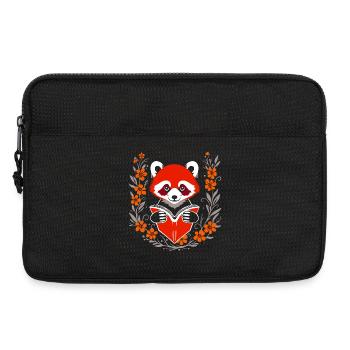 Lesender roter Panda mit Blumen – süßes Design - Laptoptasche 13" - Schwarz - Vorne