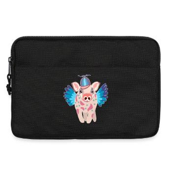 Pastellgeflügeltes Schwein mit Mütze - Laptoptasche 13" - Schwarz - Vorne