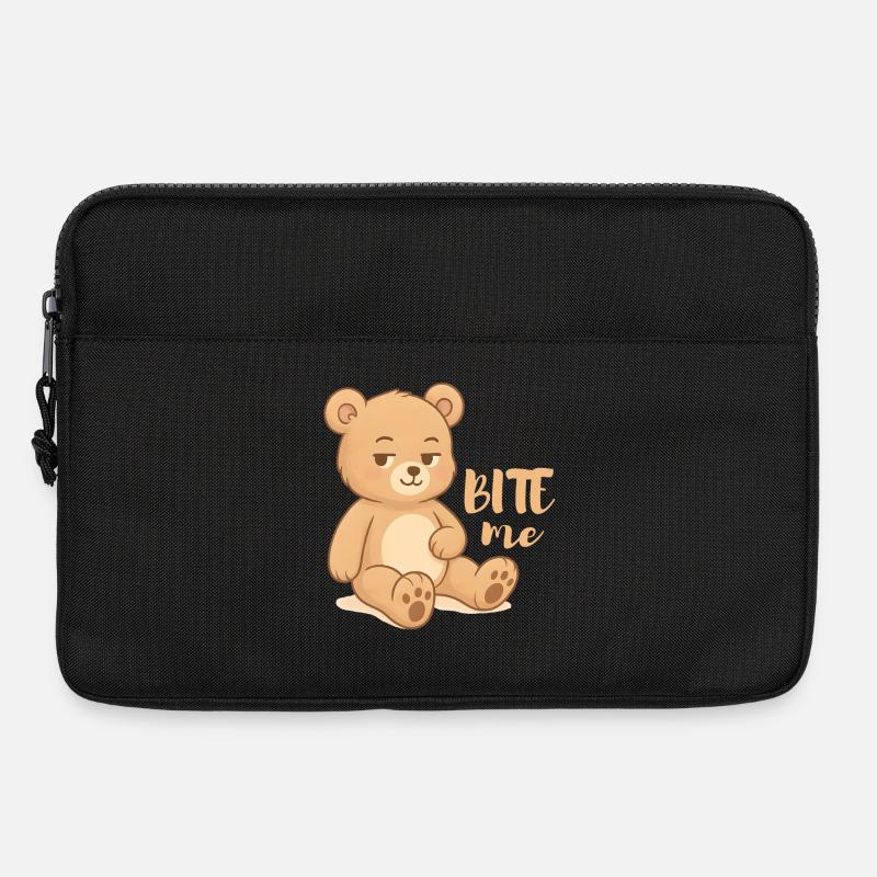 Frecher Teddy-Cutesy Design mit Attitüde - bite me - Laptoptasche 13" - Schwarz