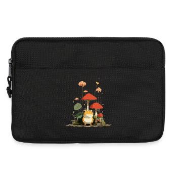 Frog in front of red mushrooms in the forest - Laptop bag 13" - black - Front