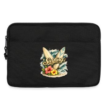 Surfer avec les vagues et les fleurs d’hibiscus - Sacoche pour ordinateur portable 13 pouces - noir - Devant