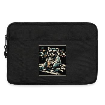 Lustiger Waschbär trinkt Eiskaffee - Laptoptasche 13" - Schwarz - Vorne