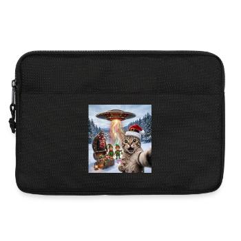 Chat de Noël dans un selfie d’OVNI - Sacoche pour ordinateur portable 13 pouces - noir - Devant