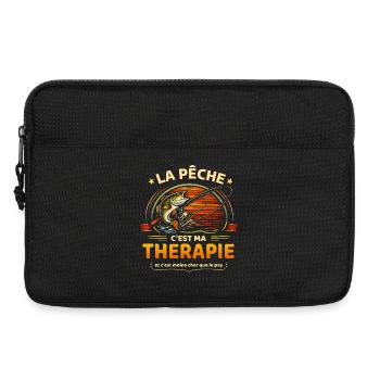 La pêche c’est ma thérapie – humour pêcheur - Sacoche pour ordinateur portable 13 pouces - noir - Devant
