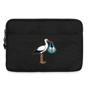 Storch mit Babys Zwillinge in Tuch blau - Laptoptasche 13" - Schwarz - Vorne