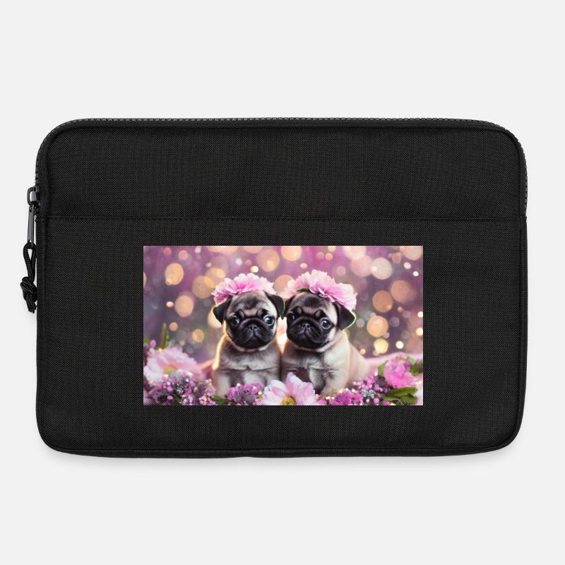 Süße Hundebabys mit Blumenkränzen - Laptoptasche 13" - Schwarz