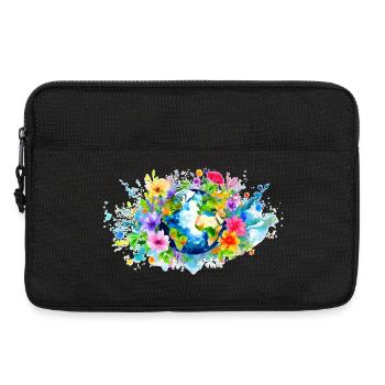 Earth surrounded by Flowers, Outlined, Aquarell - Laptop bag 13" - black - Front