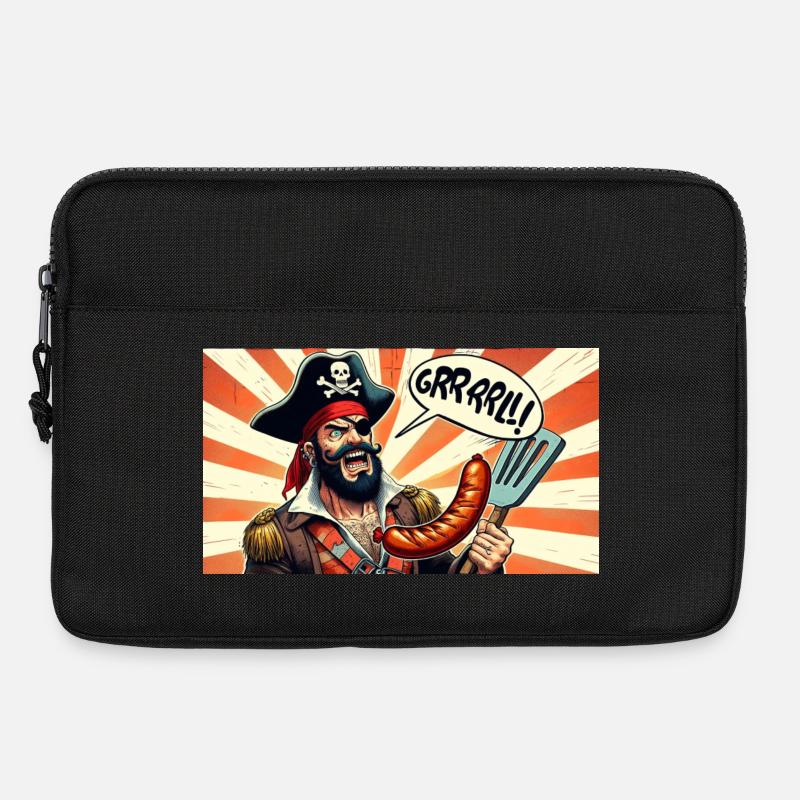 Pirat mit Wurstgrill - Laptoptasche 13" - Schwarz