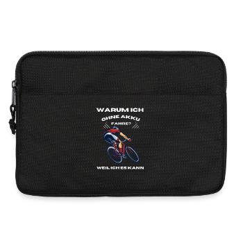 Spruch Shirt,Warum ich ohne Akku Rennrad fahre? - Laptoptasche 13" - Schwarz - Vorne