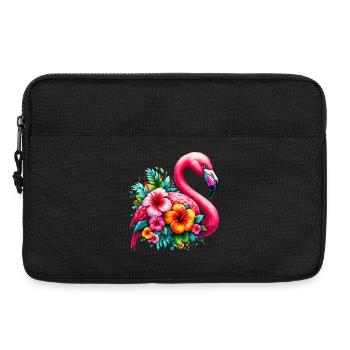 Flamingo verziert mit Hibiskusblüten - Laptoptasche 13" - Schwarz - Vorne