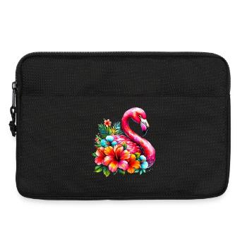 Flamingo verziert mit Hibiskusblüten - Laptoptasche 13" - Schwarz - Vorne