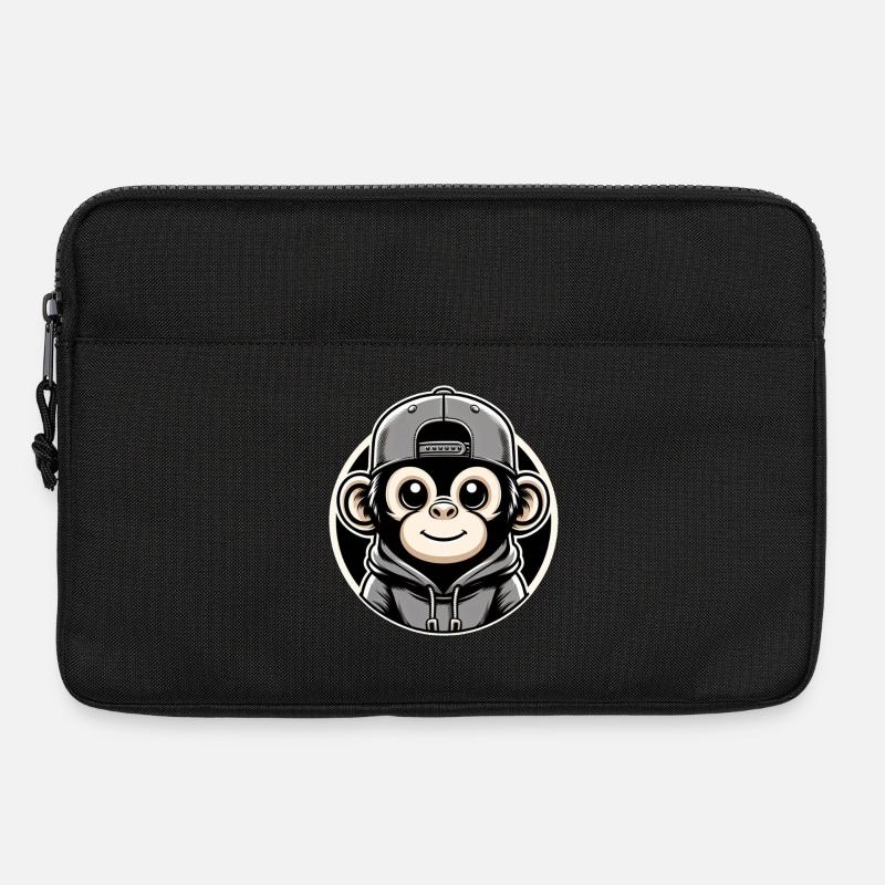 Affe Hoodie Cap rund - Laptoptasche 13" - Schwarz