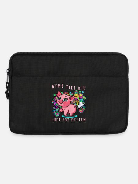 Pinkes Schwein mit bunten Ballons (Furtz) - Laptoptasche 13" - Schwarz