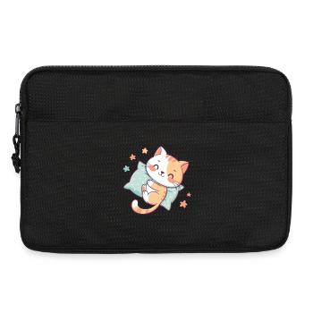 Chat câlin sur oreiller étoiles - Sacoche pour ordinateur portable 13 pouces - noir - Devant