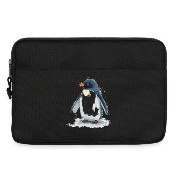 Wasserfarbener Pinguin im Sprung - Laptoptasche 13" - Schwarz - Vorne