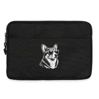Sonnenbrillenhund Skizzenmotiv Corgi - Laptoptasche 13" - Schwarz - Vorne